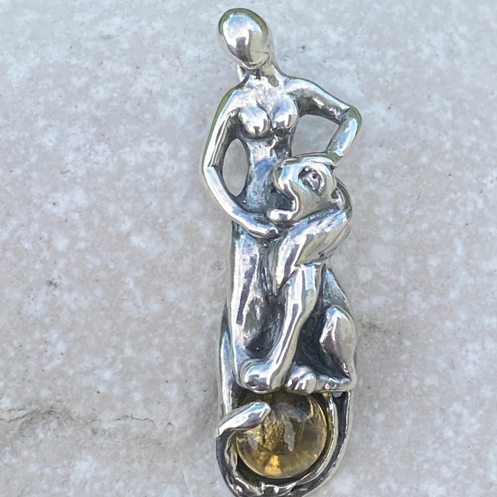 Strength 3D Tarot Figure Pendant .925 Sterling Silver w/ genuine Citrine USA